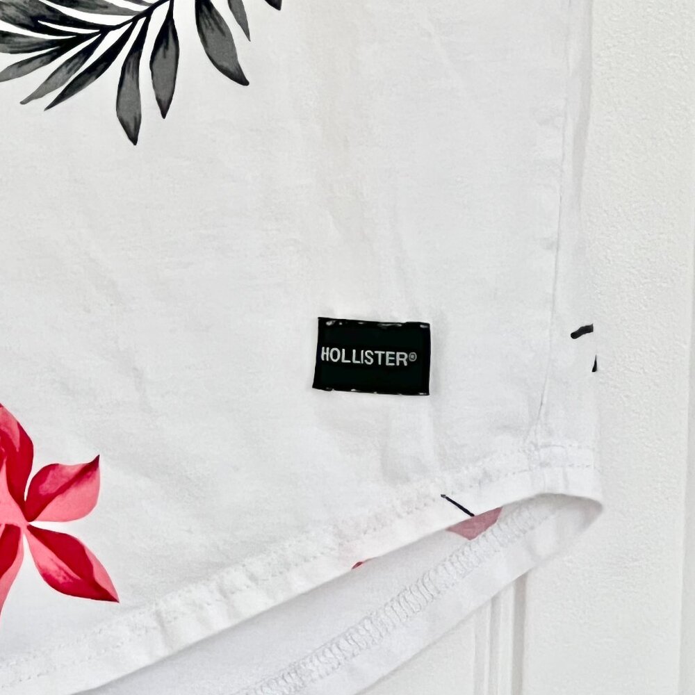 Hollister Men Longline Curved Hem Floral Pattern White Short Sleeve T-Shirt - XS - Picture 10 of 10